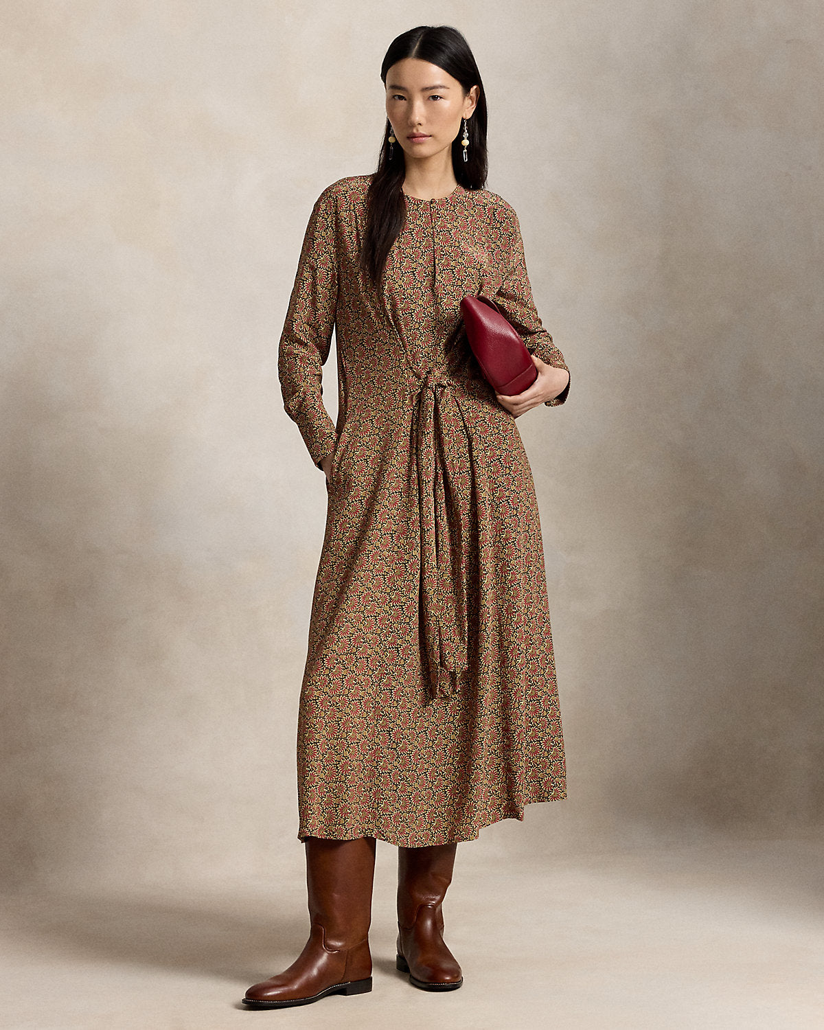 Floral Tie-Front Crepe Dress
