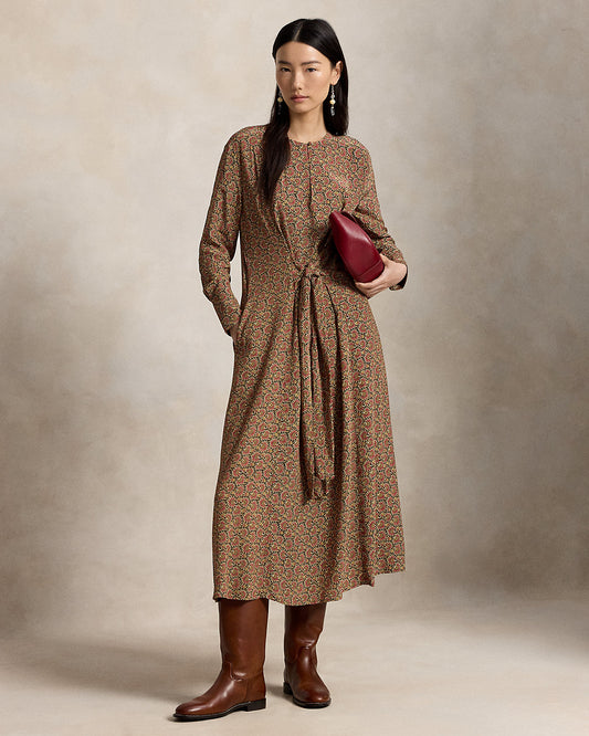 Floral Tie-Front Crepe Dress
