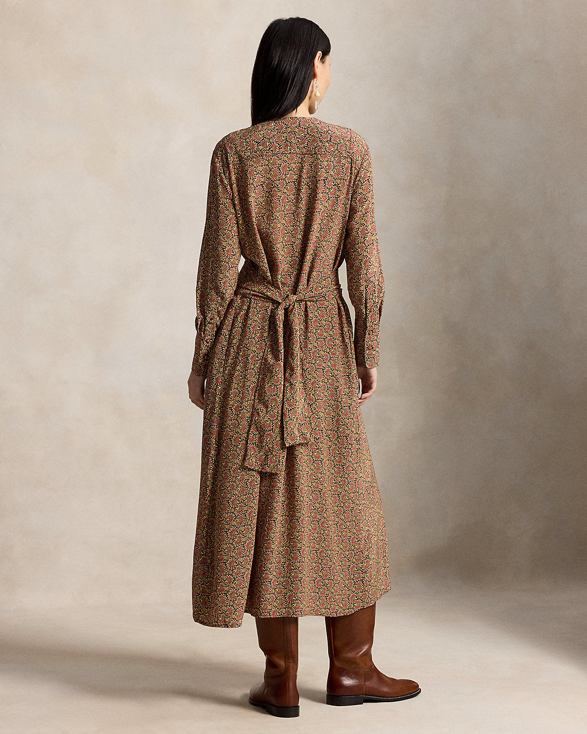 Floral Tie-Front Crepe Dress