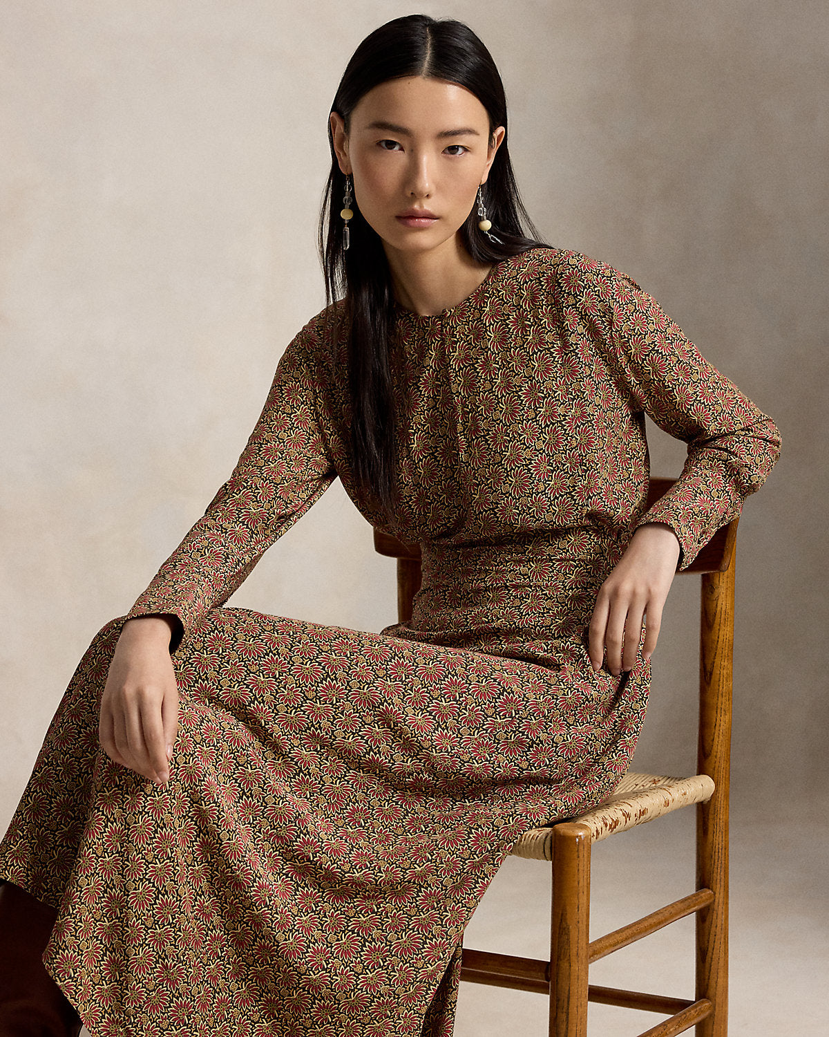 Floral Tie-Front Crepe Dress