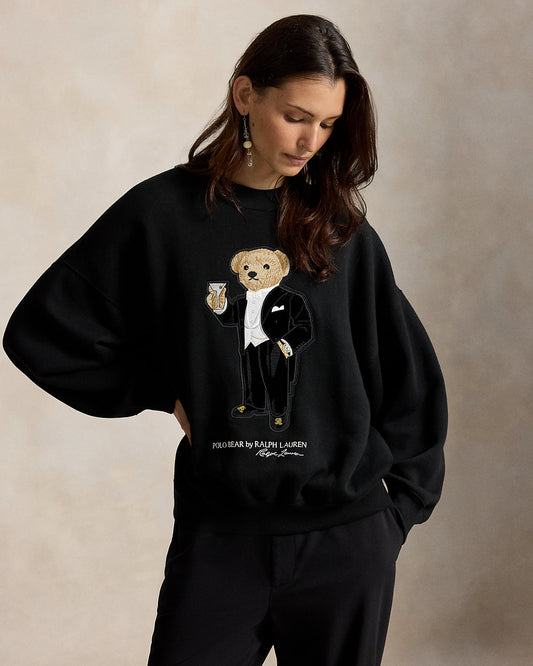 Martini Polo Bear-Patch Fleece Crewneck