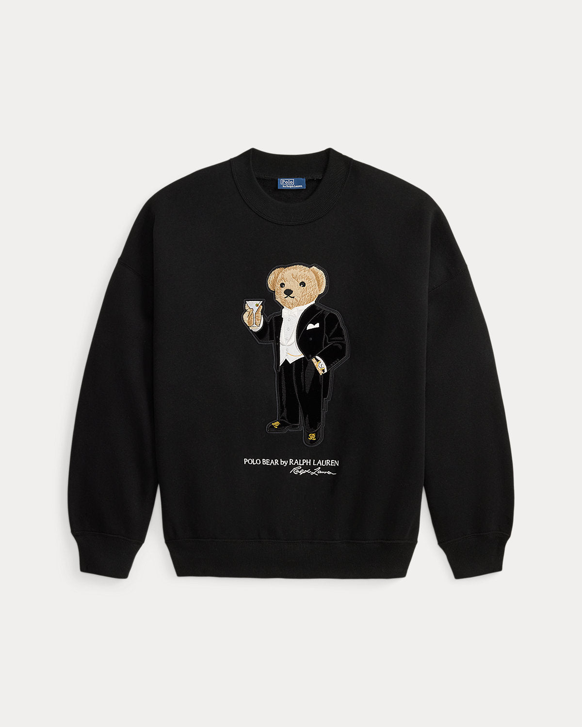 Martini Polo Bear-Patch Fleece Crewneck