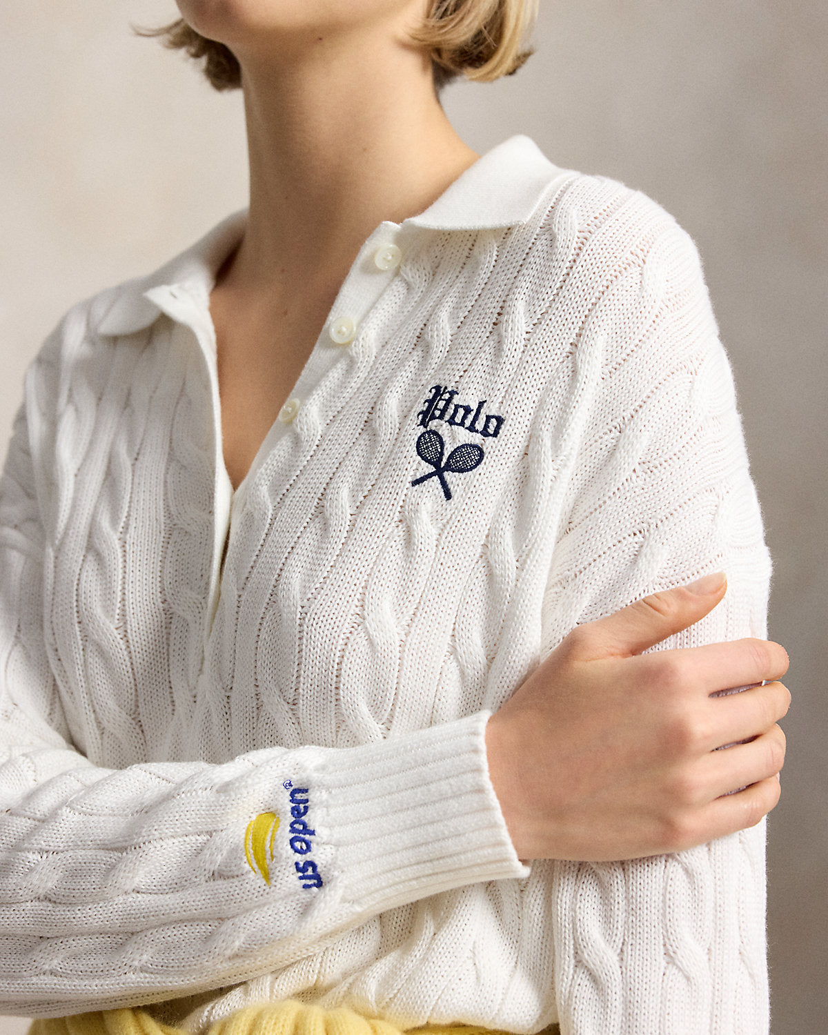 US Open Cable-Knit Polo-Collar Sweater