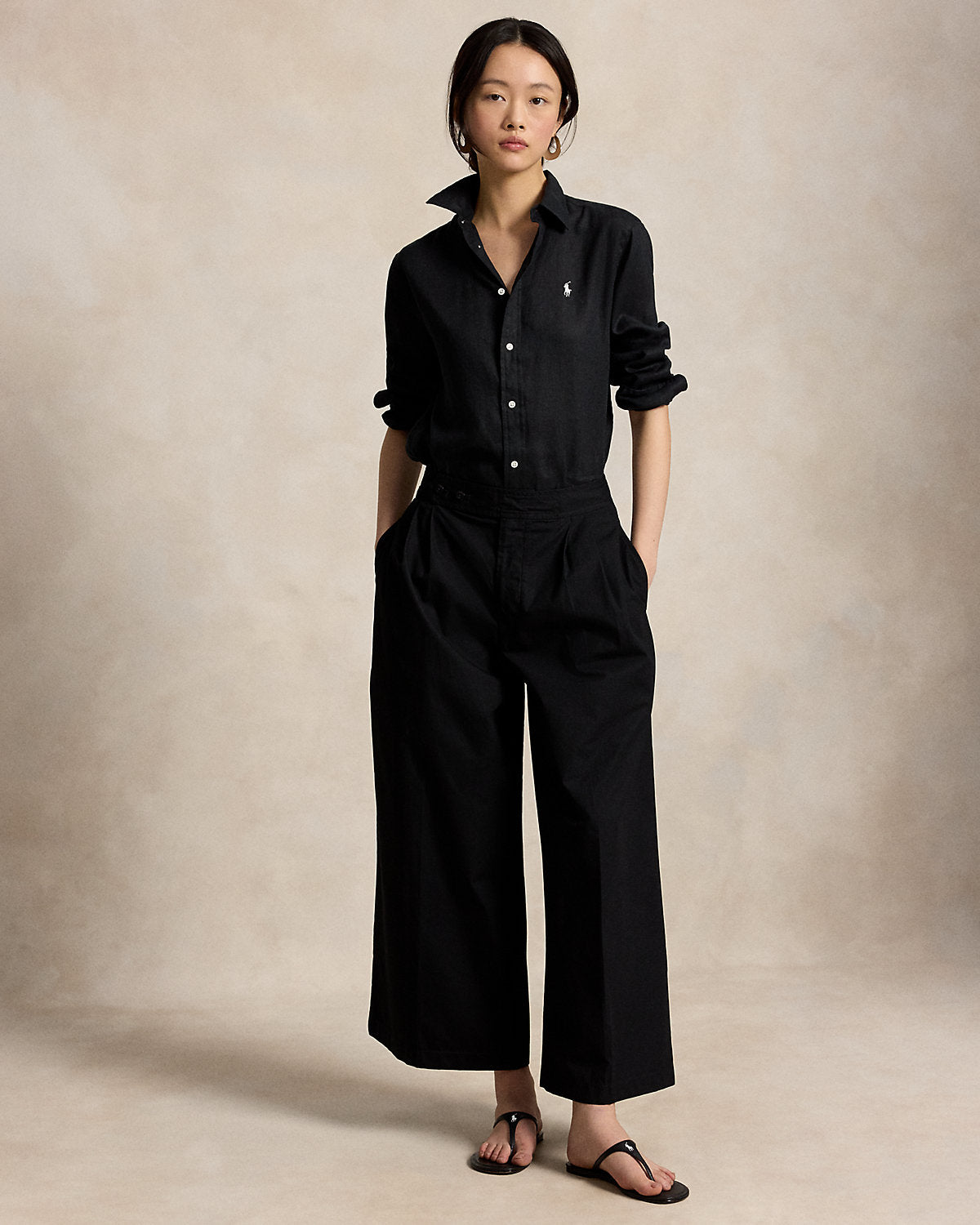 Cotton Relaxed Wide-Leg Crop Pant