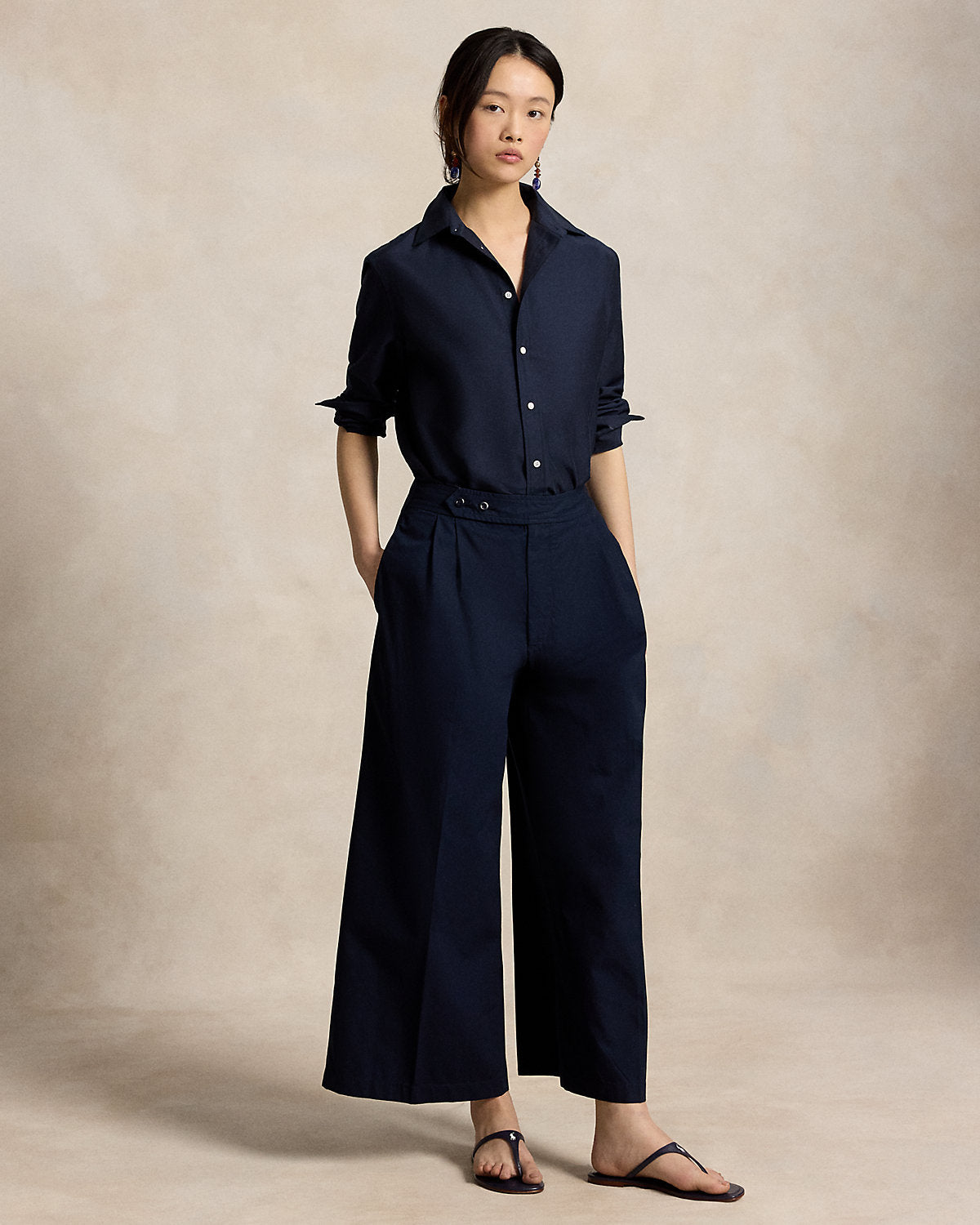 Cotton Relaxed Wide-Leg Crop Pant