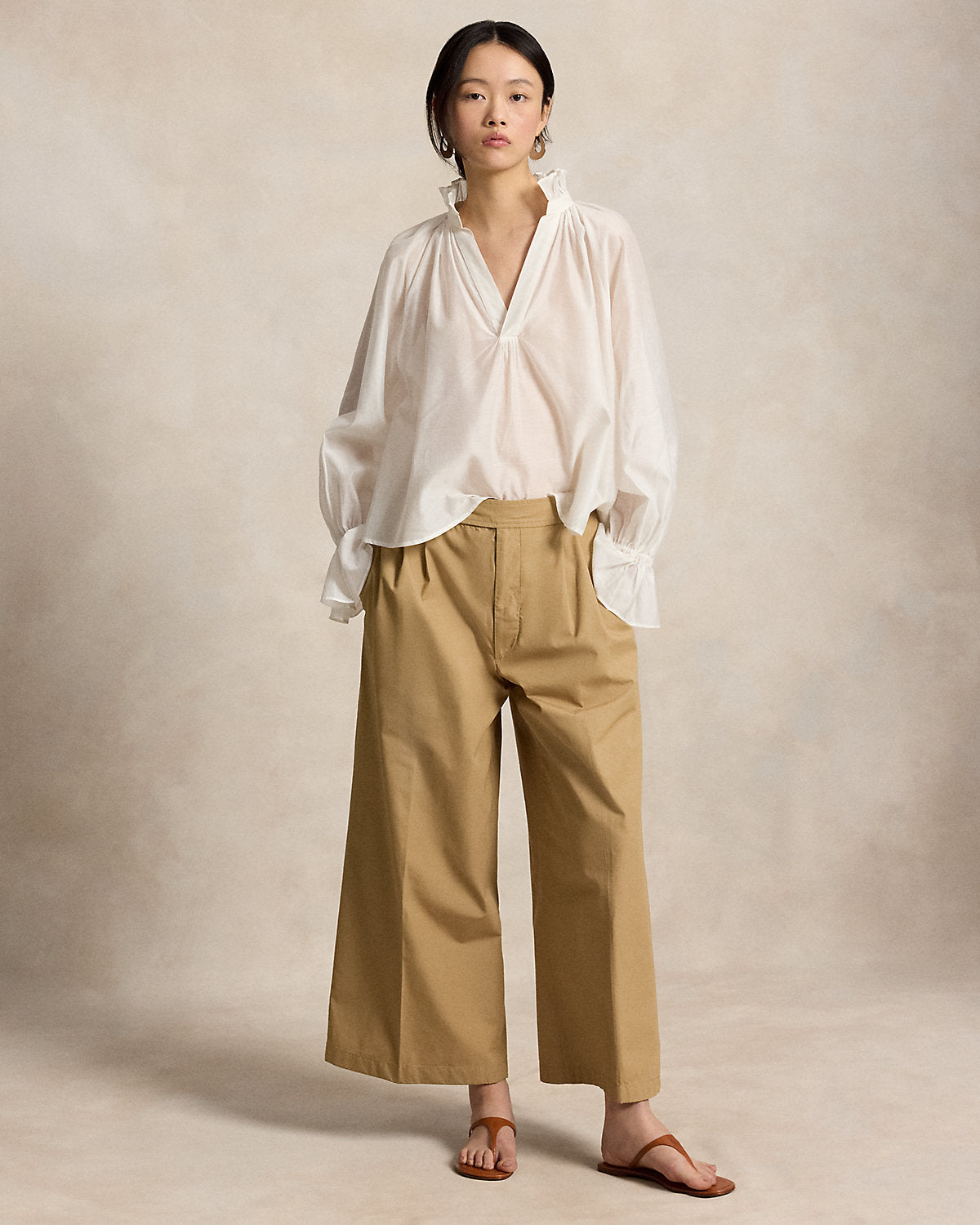 Cotton Relaxed Wide-Leg Crop Pant