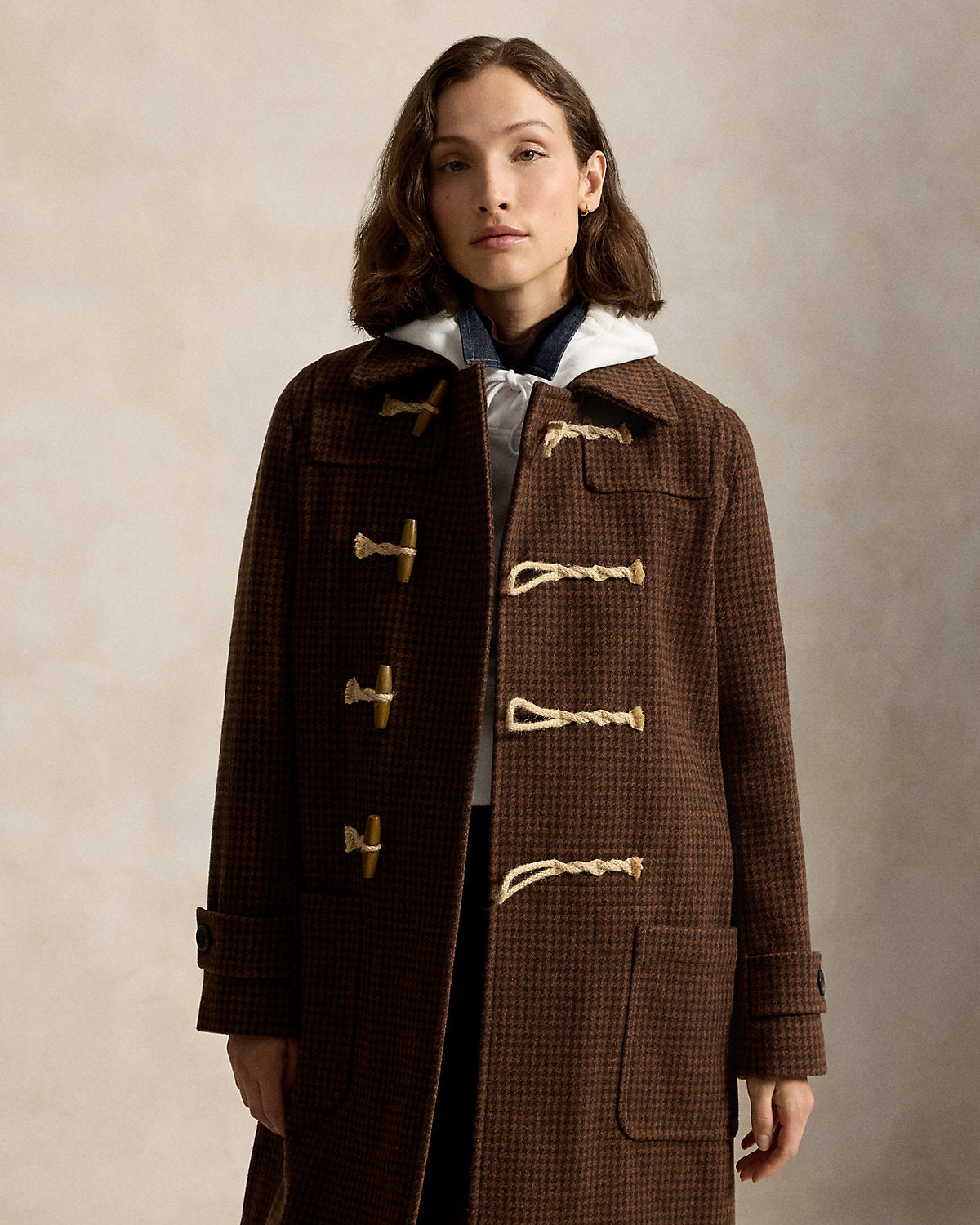 Houndstooth Wool Toggle Coat