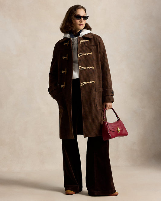 Houndstooth Wool Toggle Coat