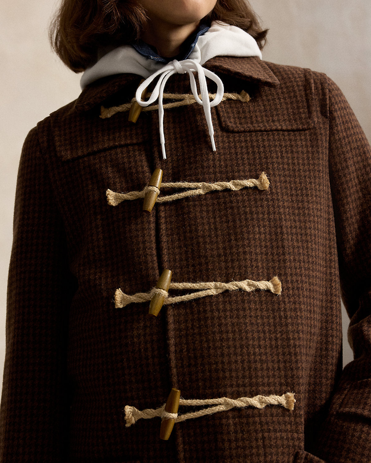 Houndstooth Wool Toggle Coat