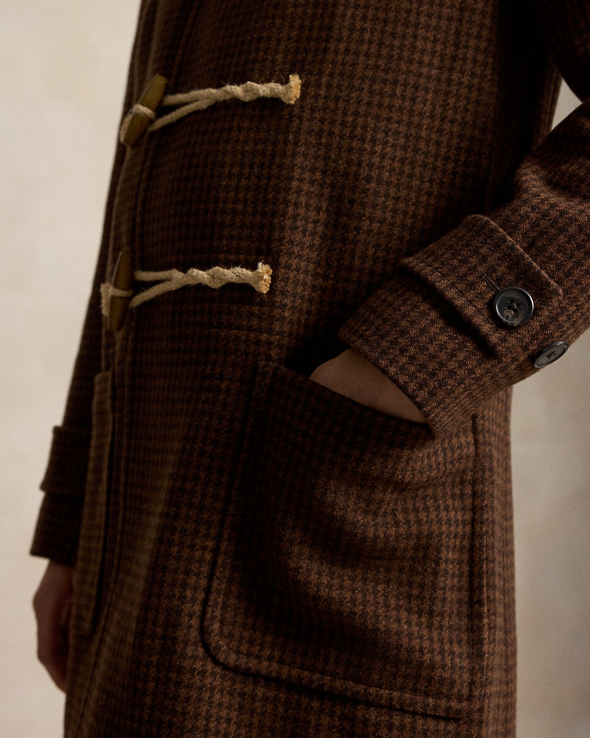 Houndstooth Wool Toggle Coat