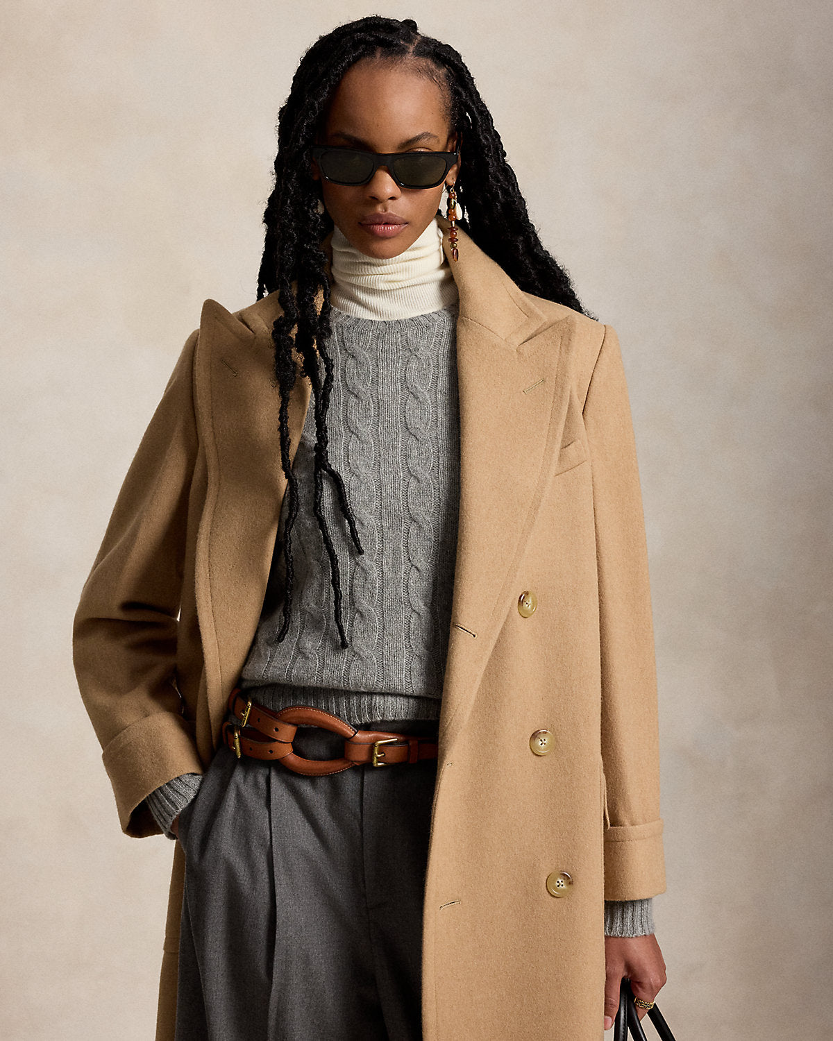 Camel-Hair Long Polo Coat