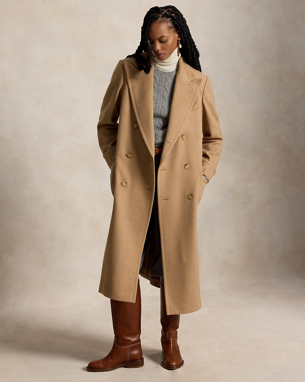 Camel-Hair Long Polo Coat