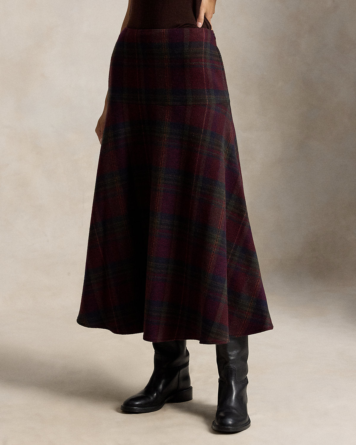 Plaid Tweed Yoke Skirt