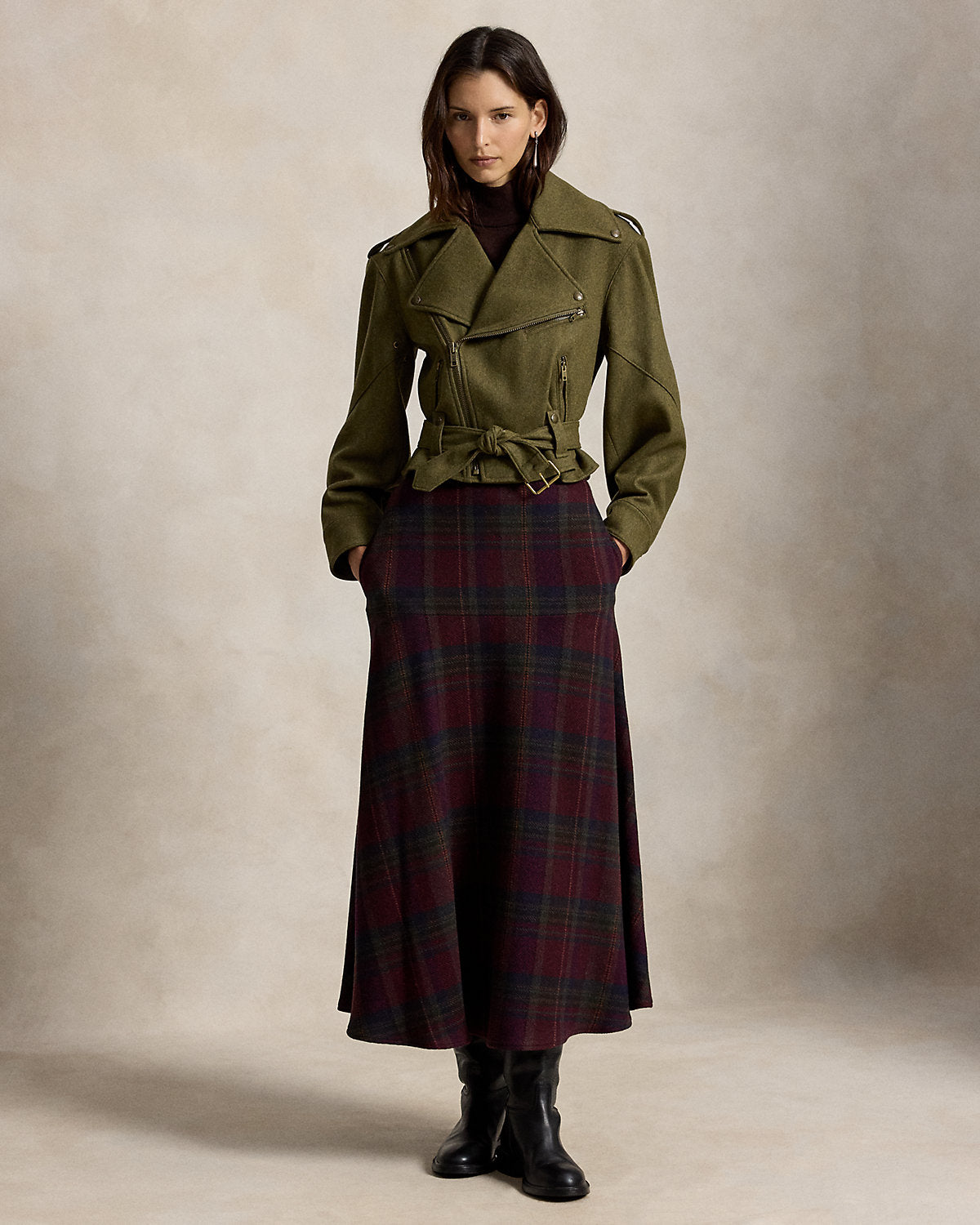 Plaid Tweed Yoke Skirt