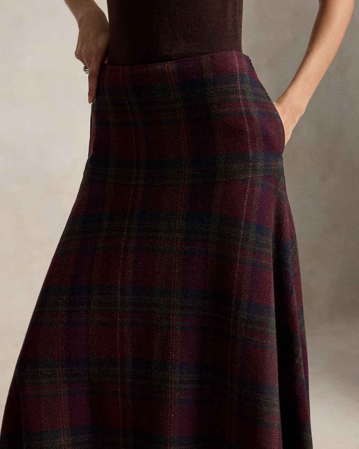 Plaid Tweed Yoke Skirt