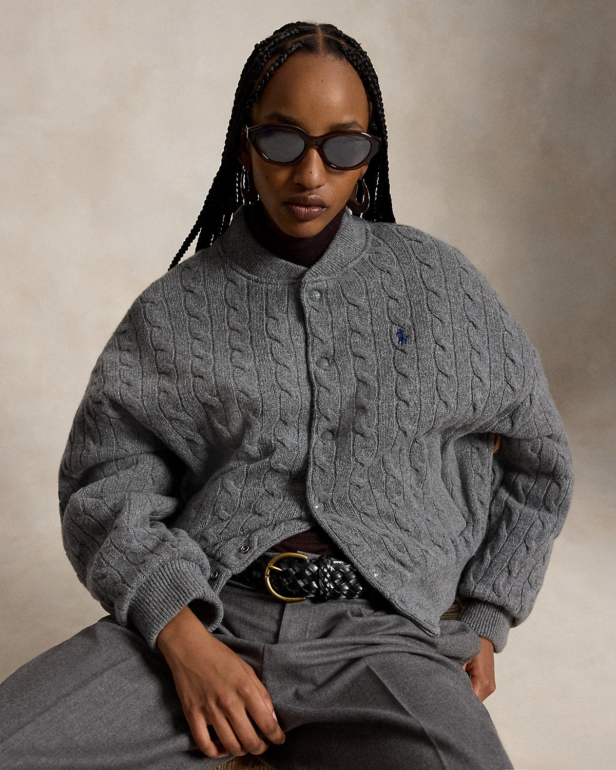 Cable-Knit Wool-Cashmere Snapped Jacket