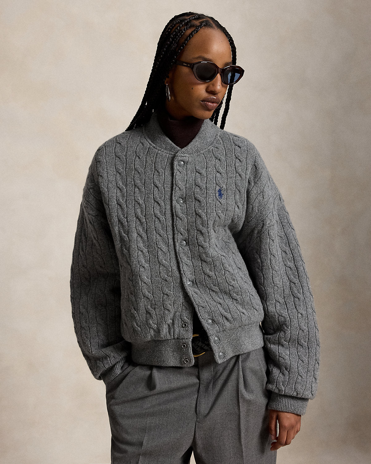 Cable-Knit Wool-Cashmere Snapped Jacket