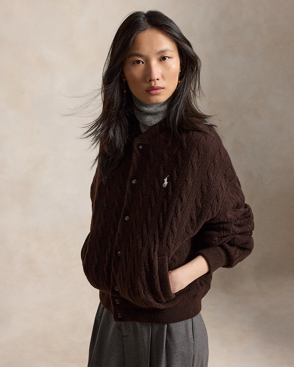 Cable-Knit Wool-Cashmere Snapped Jacket