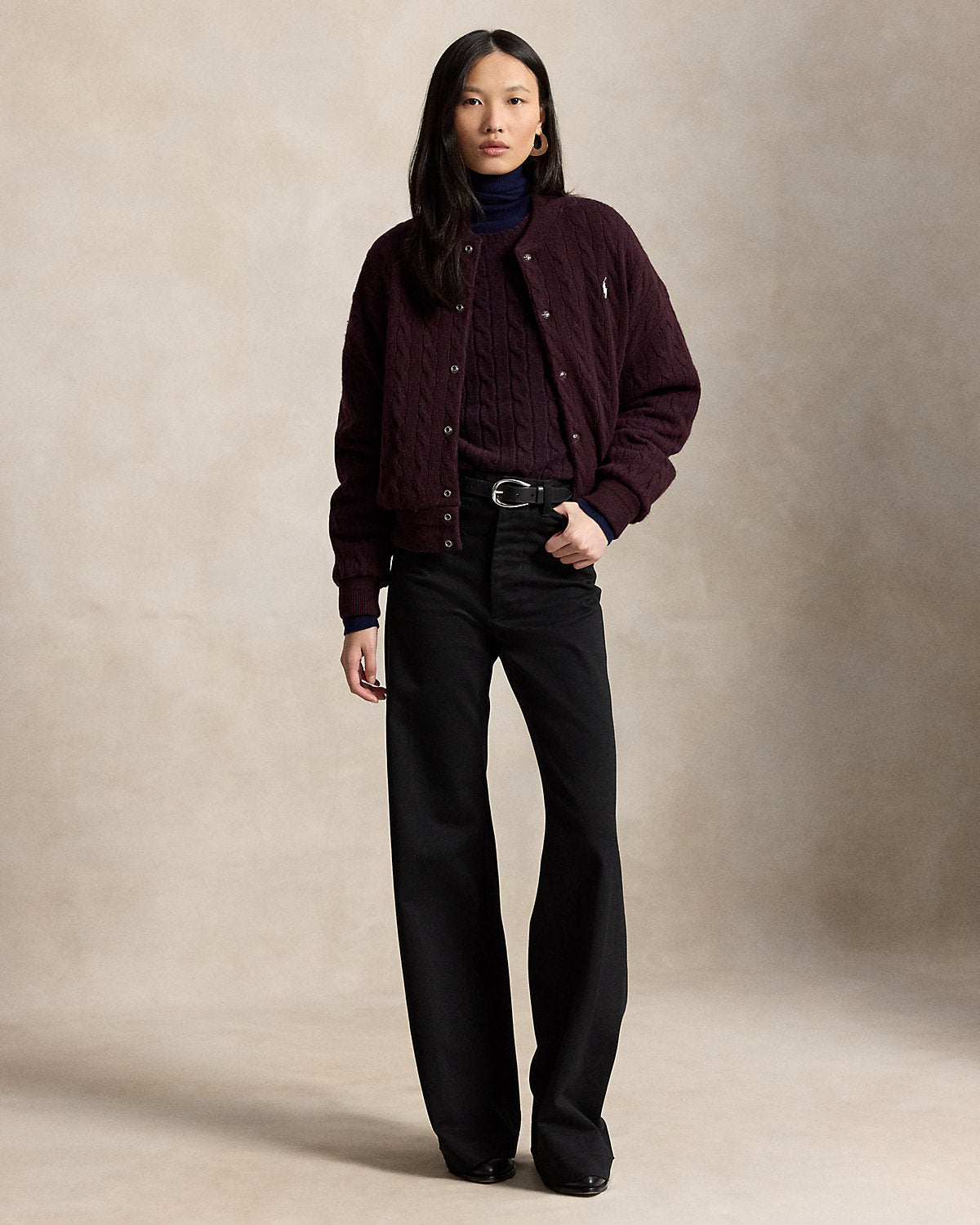 Cable-Knit Wool-Cashmere Snapped Jacket