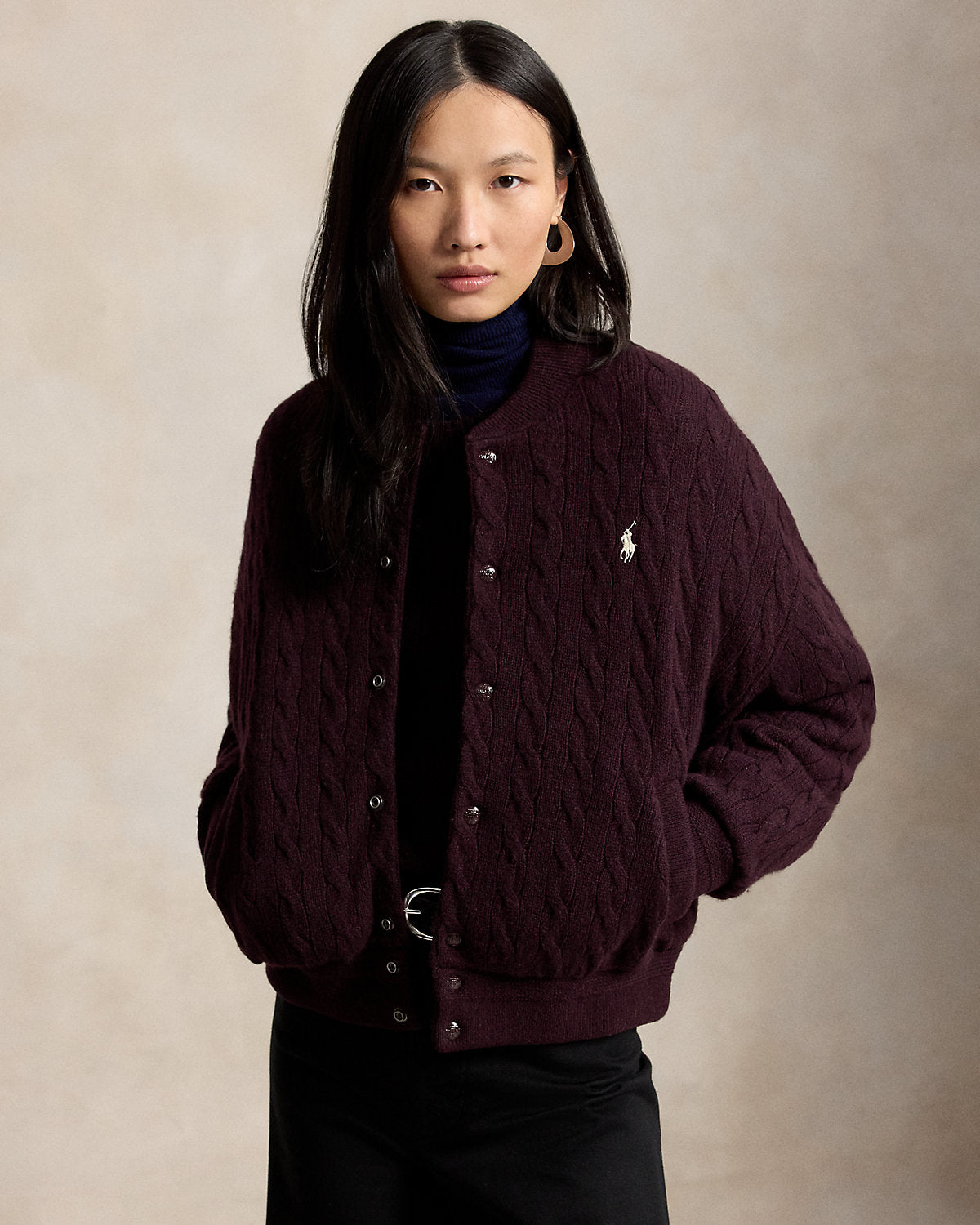 Cable-Knit Wool-Cashmere Snapped Jacket