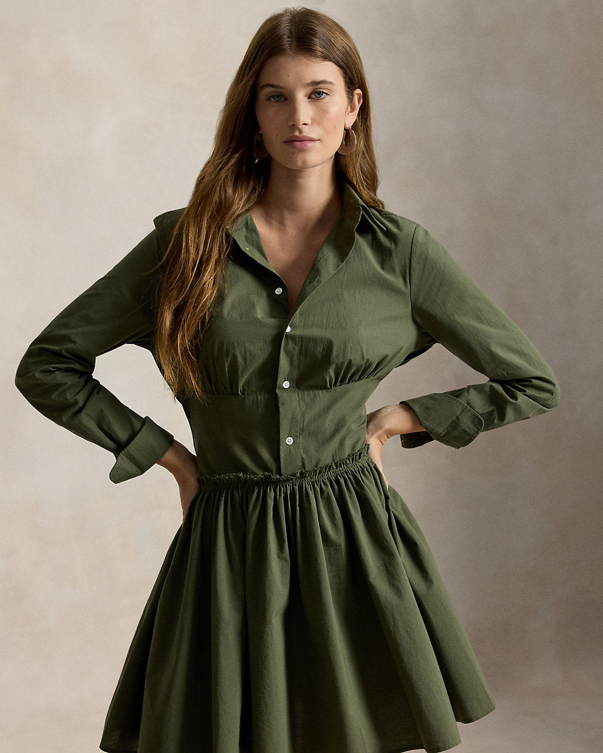 Paneled Cotton Canvas Mini Shirtdress
