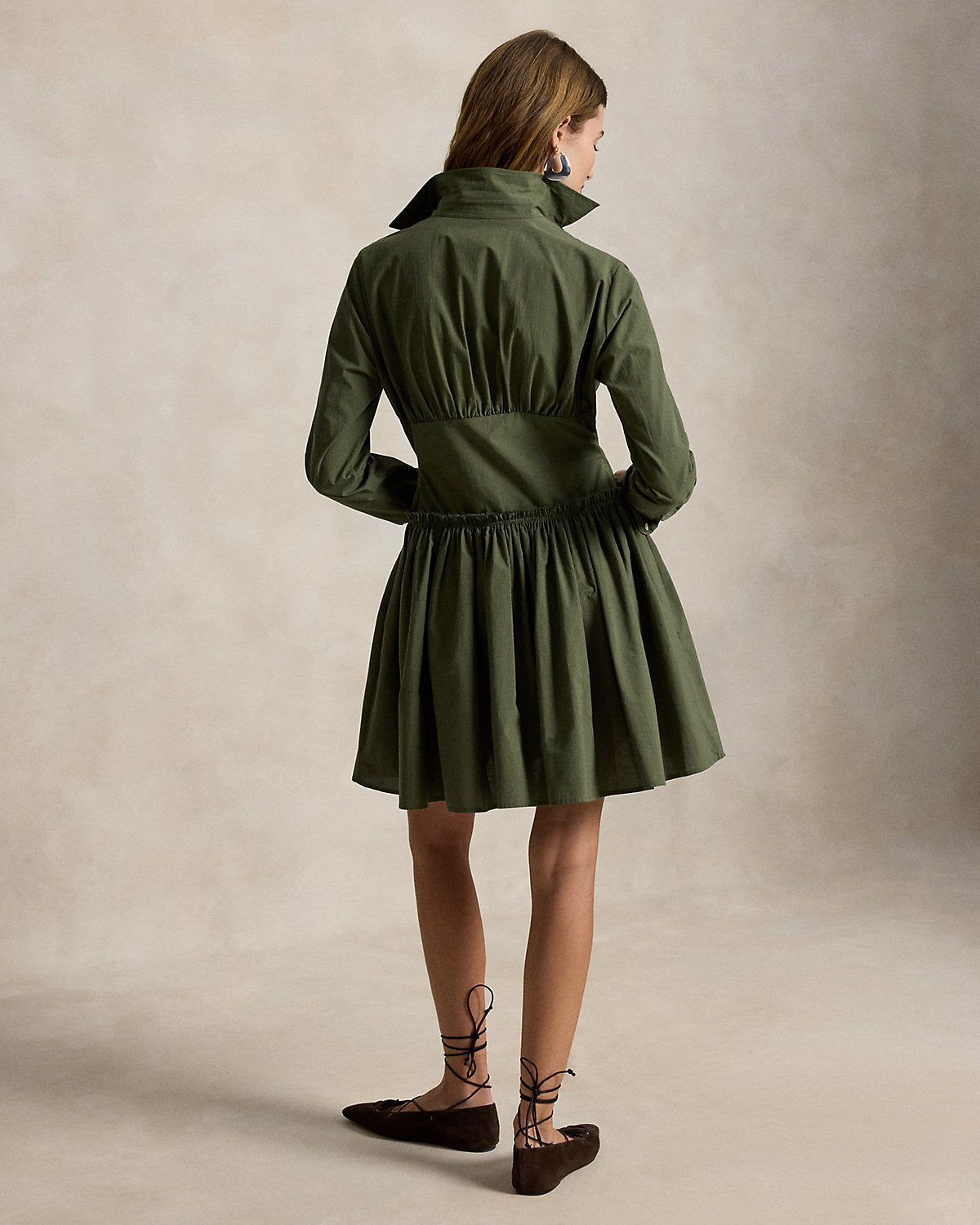 Paneled Cotton Canvas Mini Shirtdress