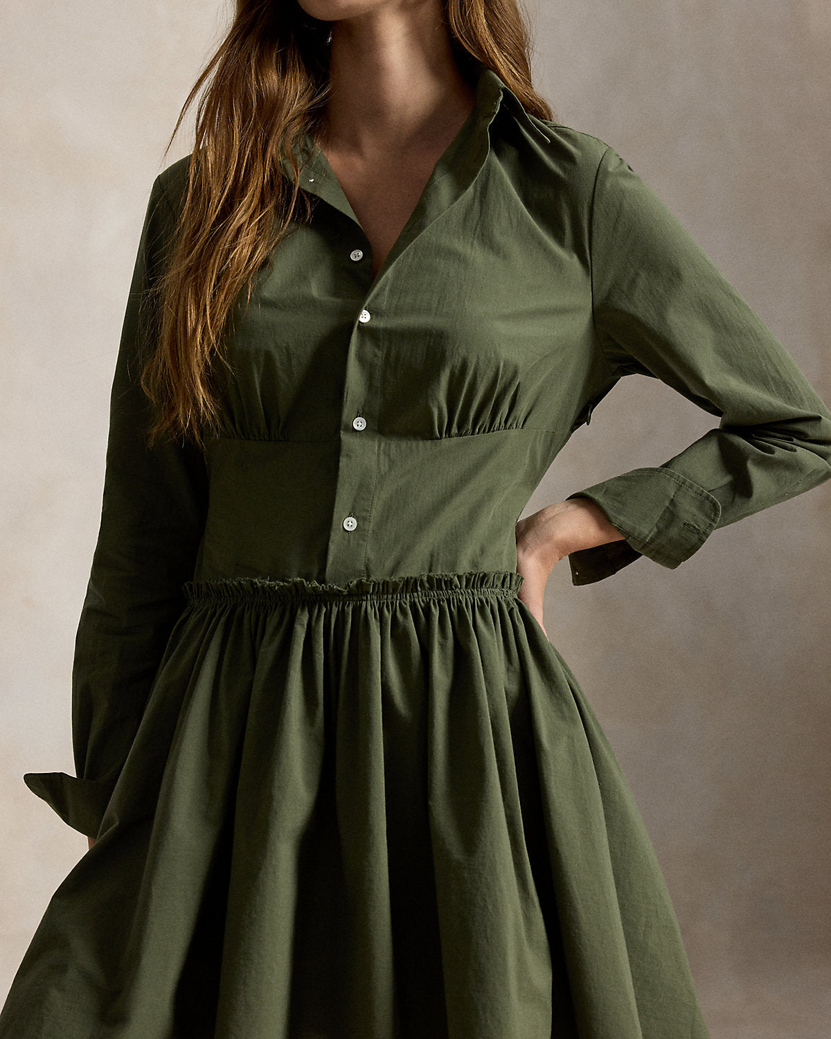Paneled Cotton Canvas Mini Shirtdress