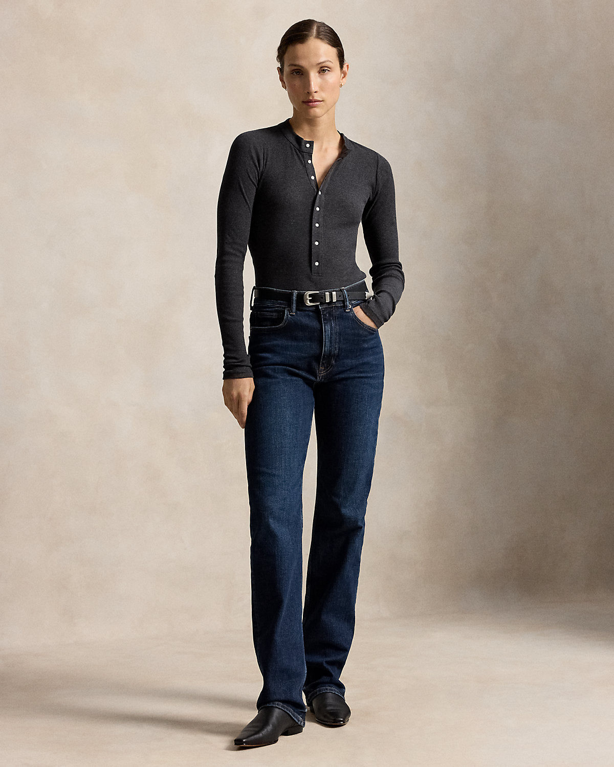Ribbed Crepe Henley Shirt