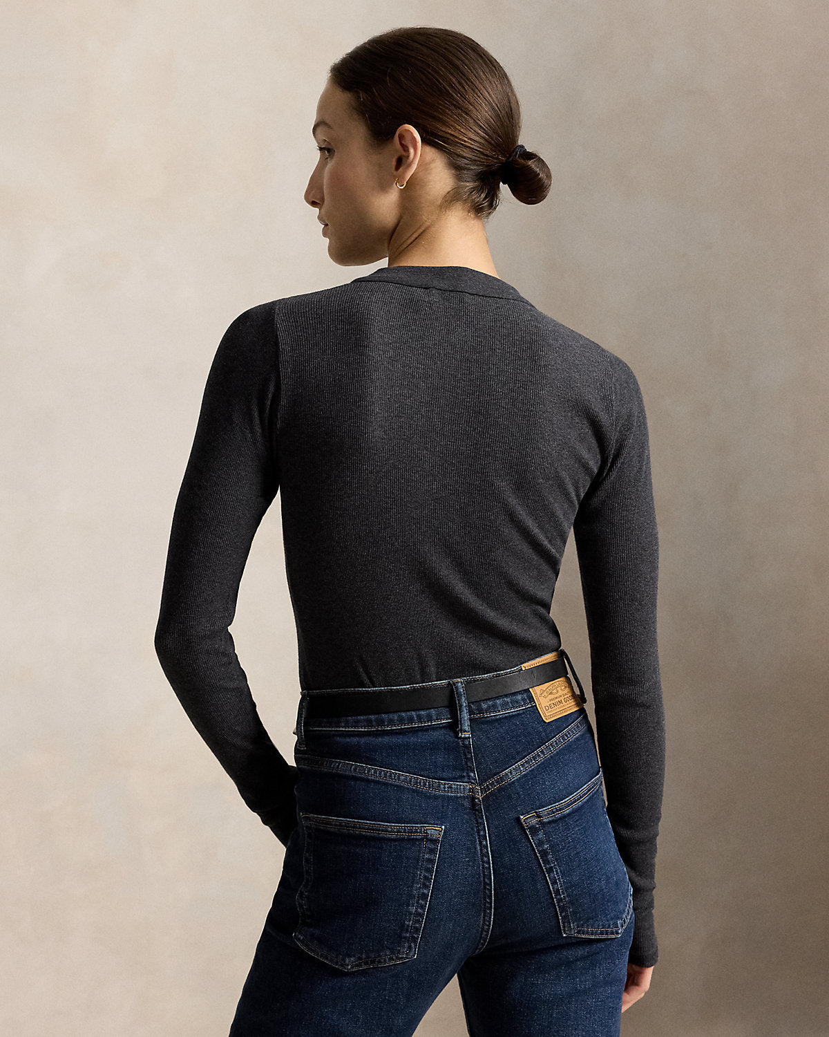 Ribbed Crepe Henley Shirt