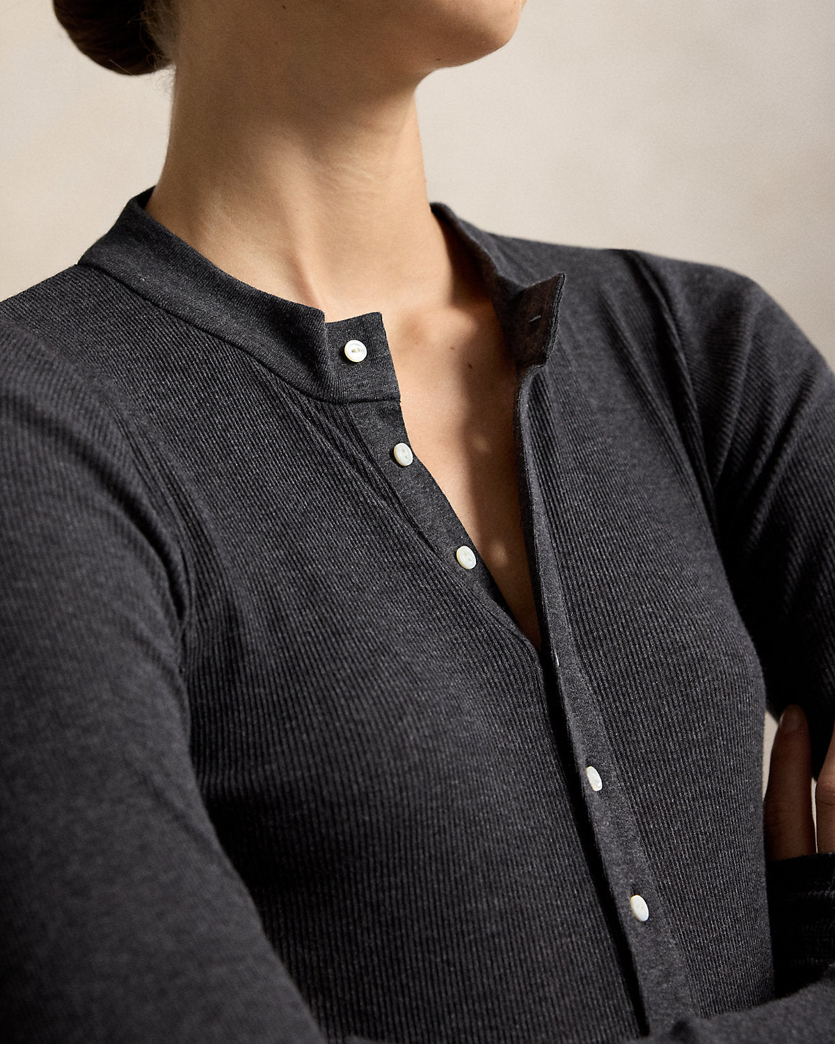 Ribbed Crepe Henley Shirt