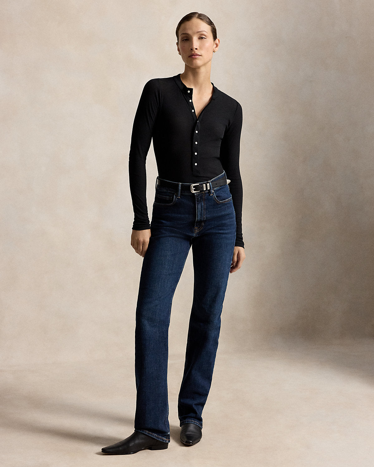 Ribbed Crepe Henley Shirt