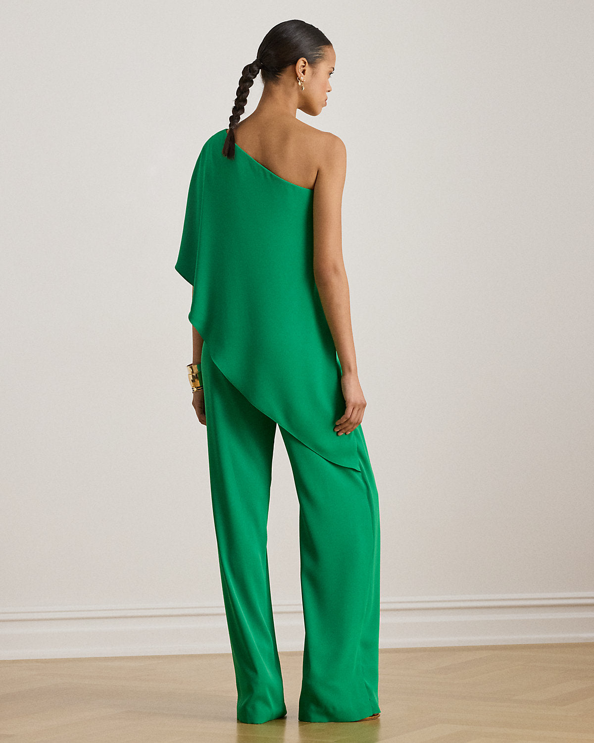 Cape Georgette One-Shoulder Jumpsuit