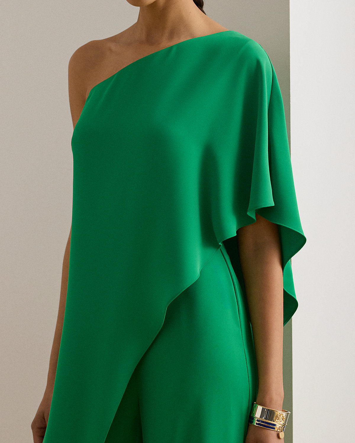 Cape Georgette One-Shoulder Jumpsuit
