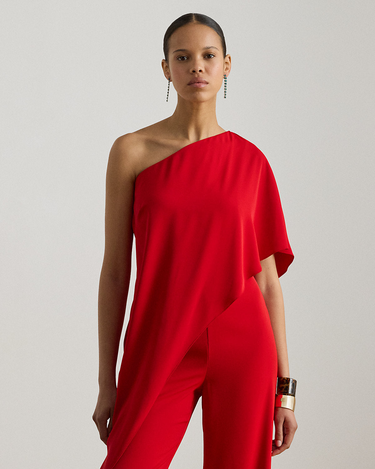 Cape Georgette One-Shoulder Jumpsuit