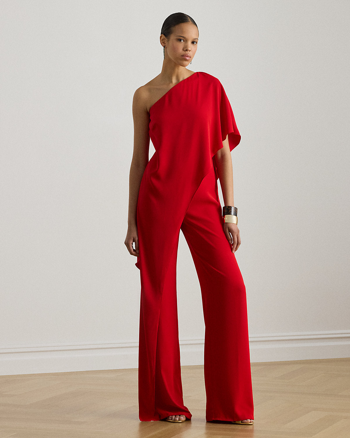 Cape Georgette One-Shoulder Jumpsuit