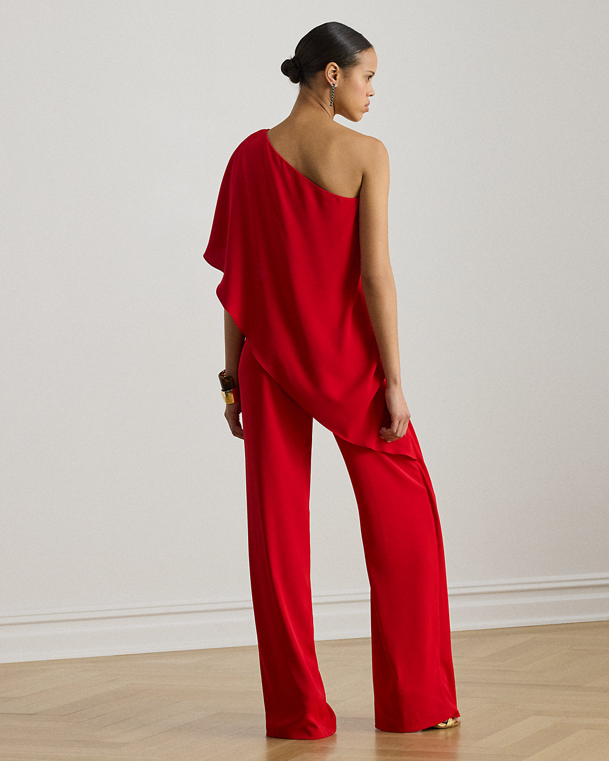 Cape Georgette One-Shoulder Jumpsuit