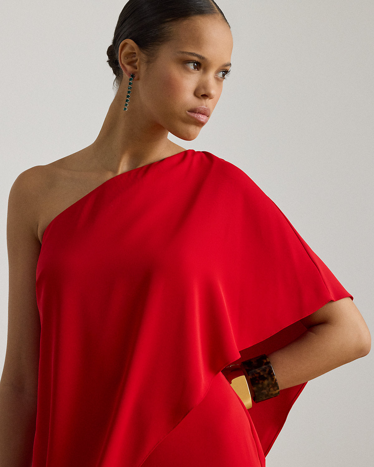Cape Georgette One-Shoulder Jumpsuit