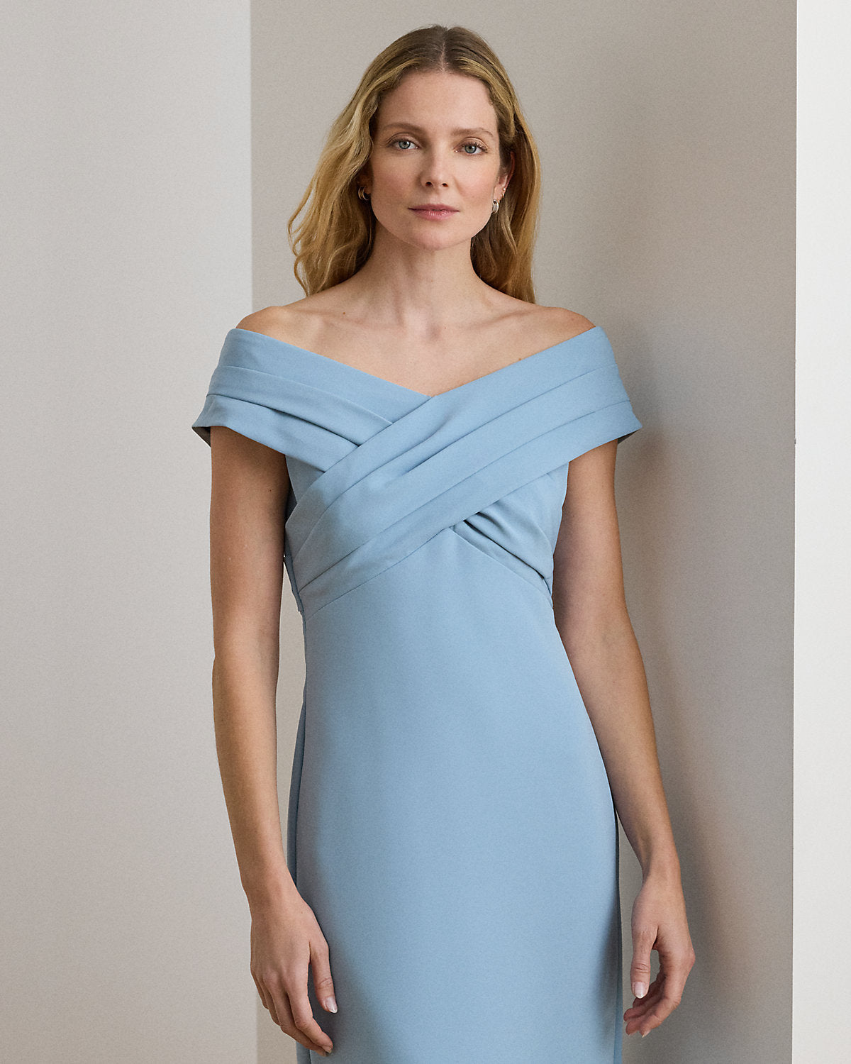 Crepe Off-the-Shoulder Gown