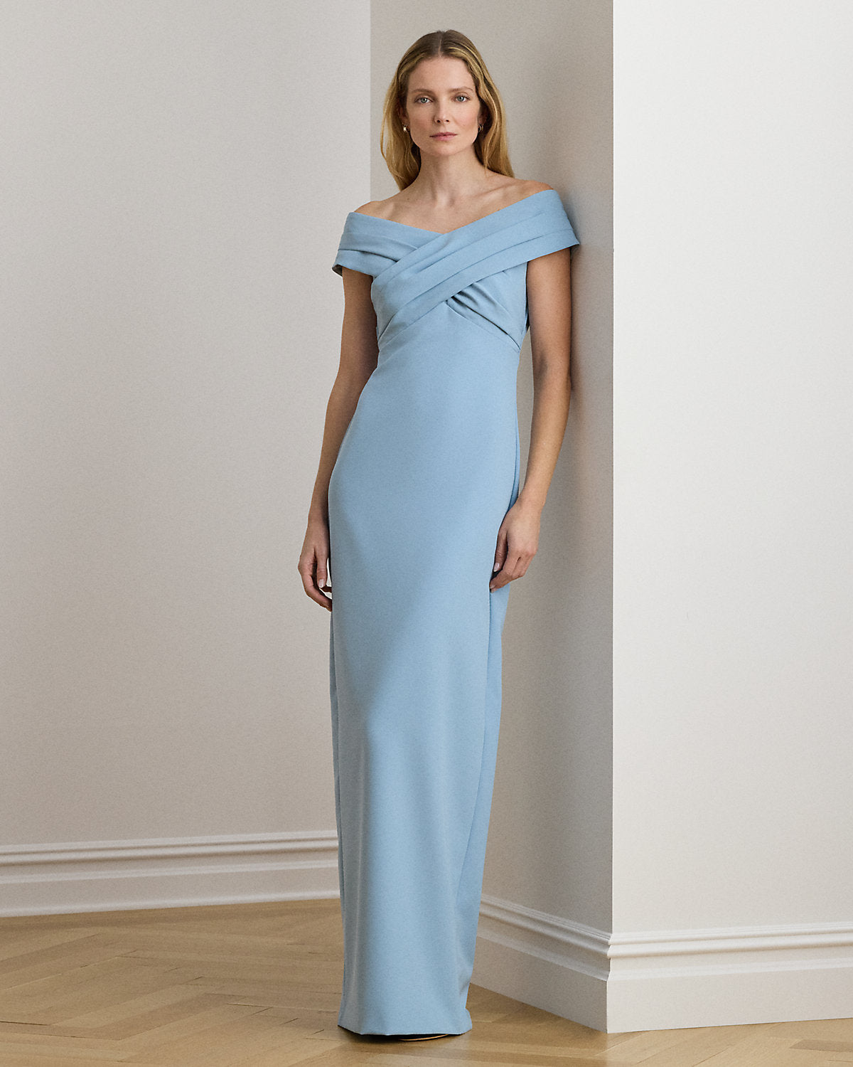 Crepe Off-the-Shoulder Gown