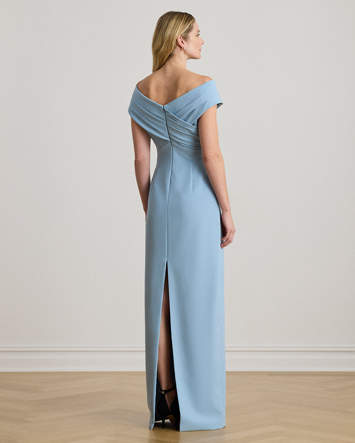 Crepe Off-the-Shoulder Gown