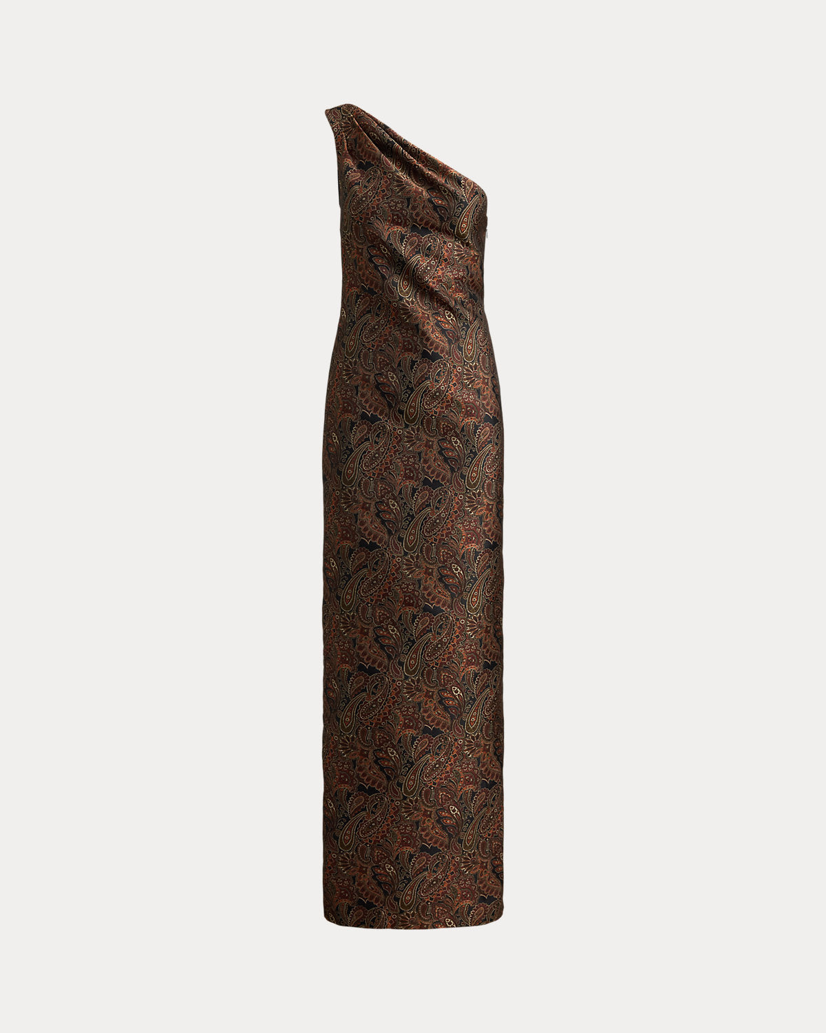 Paisley Jacquard One-Shoulder Gown