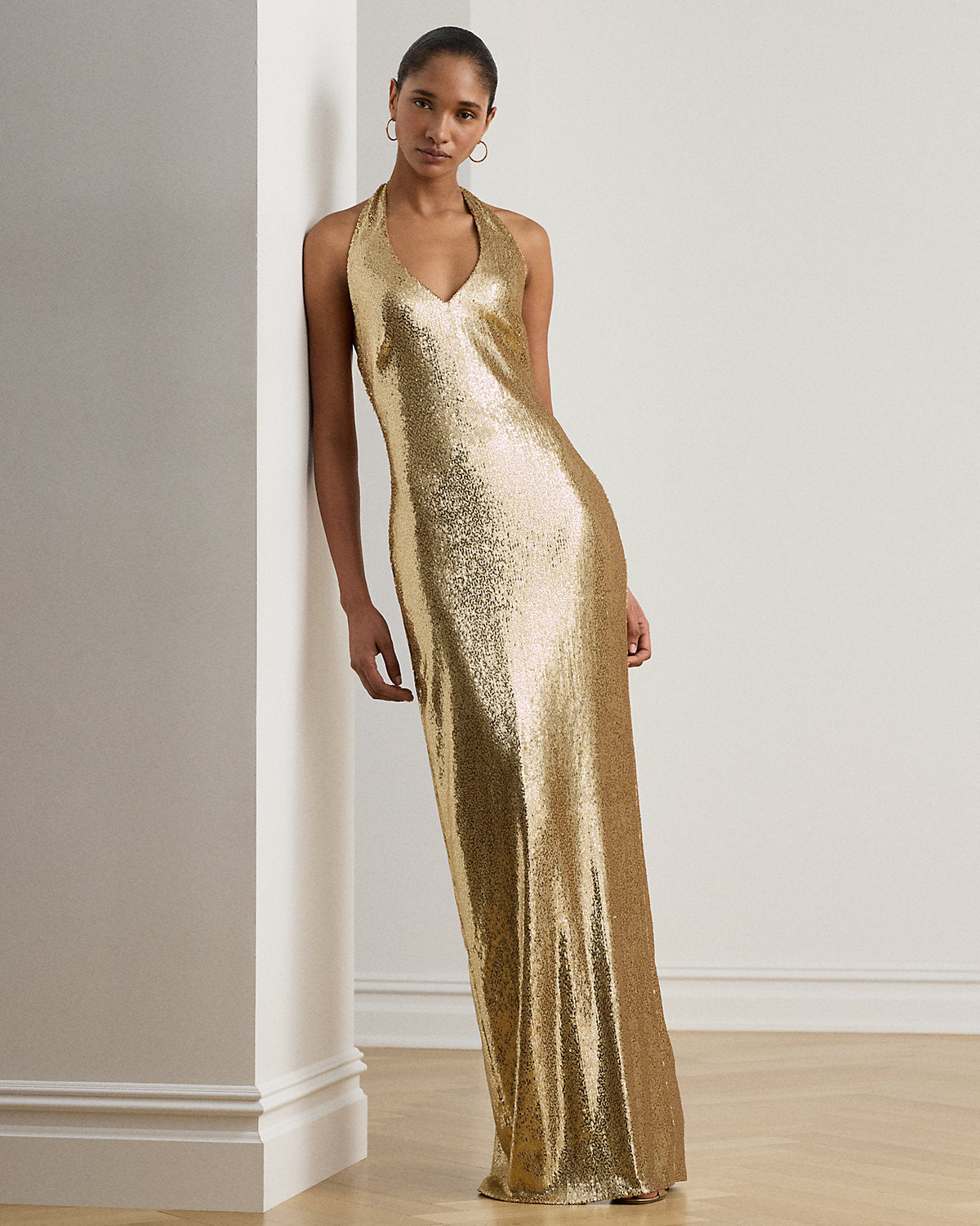 Sequined Tulle Halter Gown