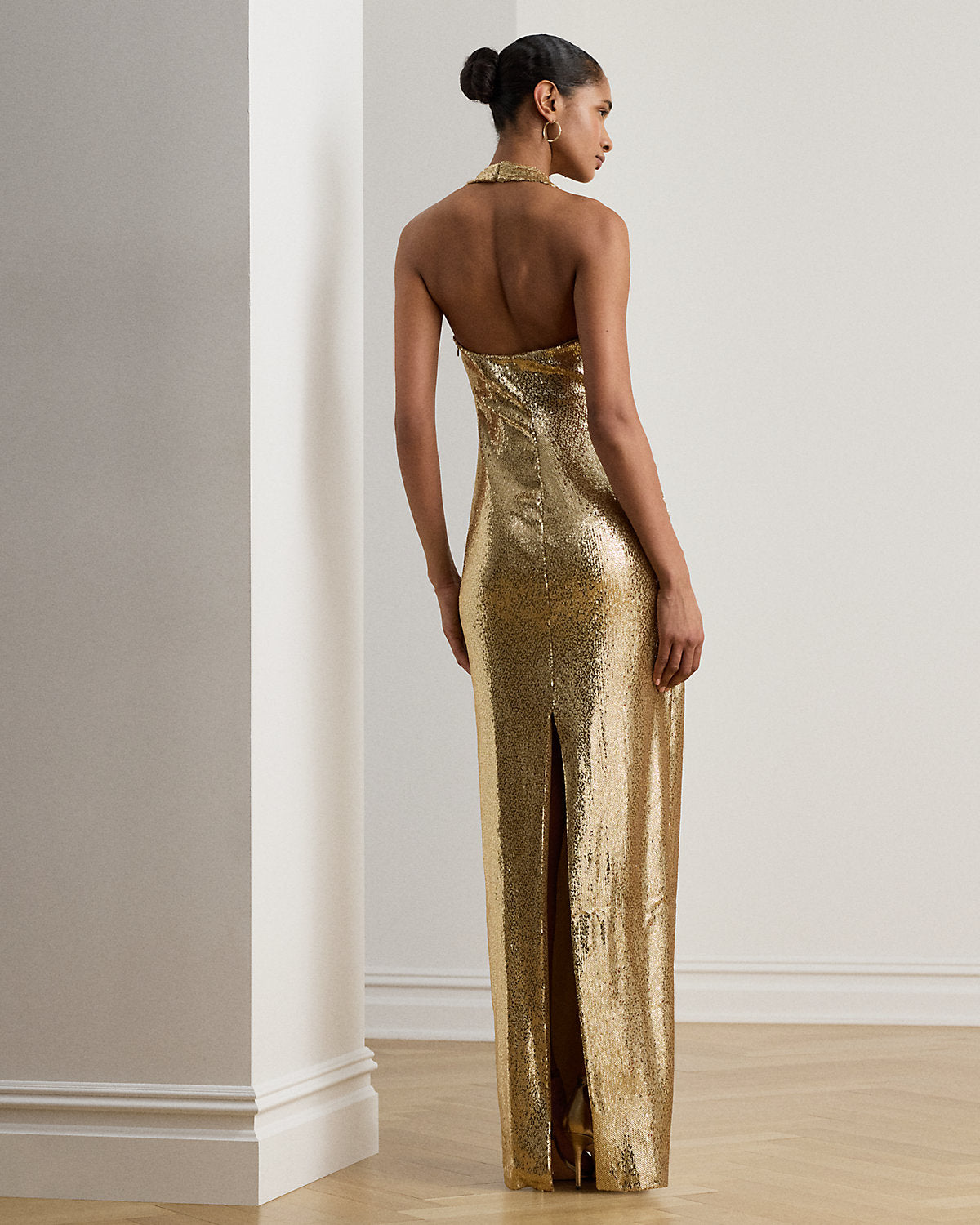 Sequined Tulle Halter Gown