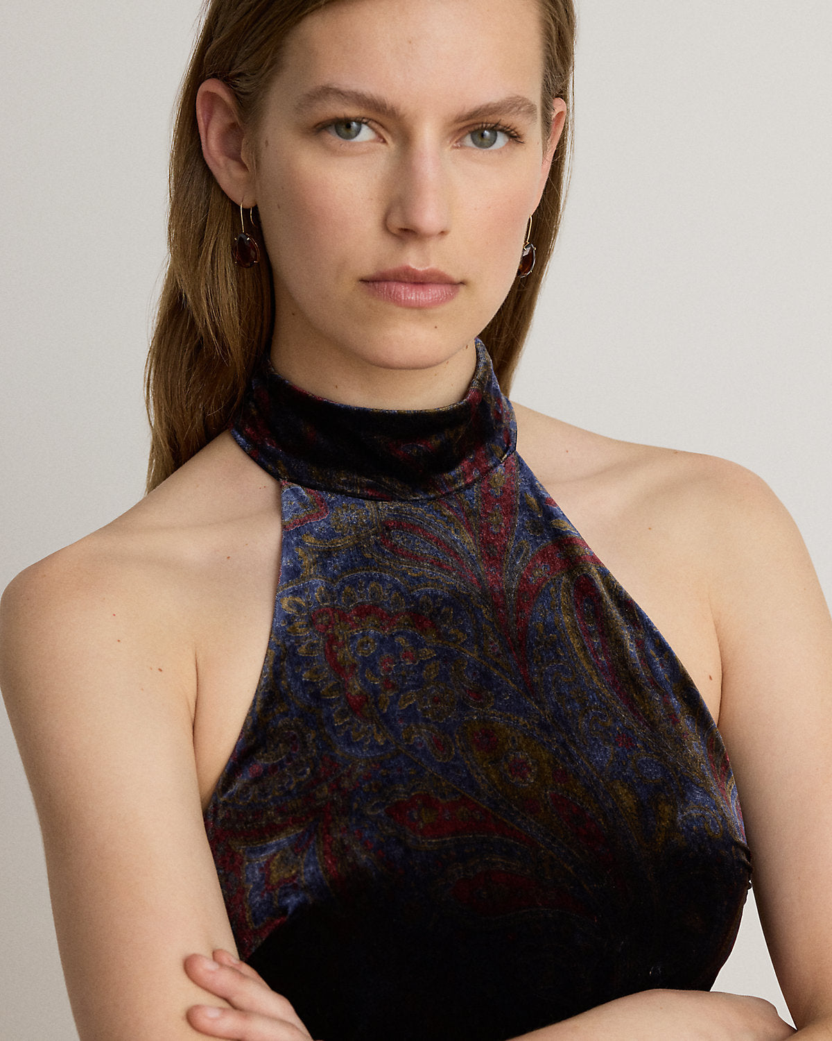 Paisley Velvet Mockneck Cocktail Dress
