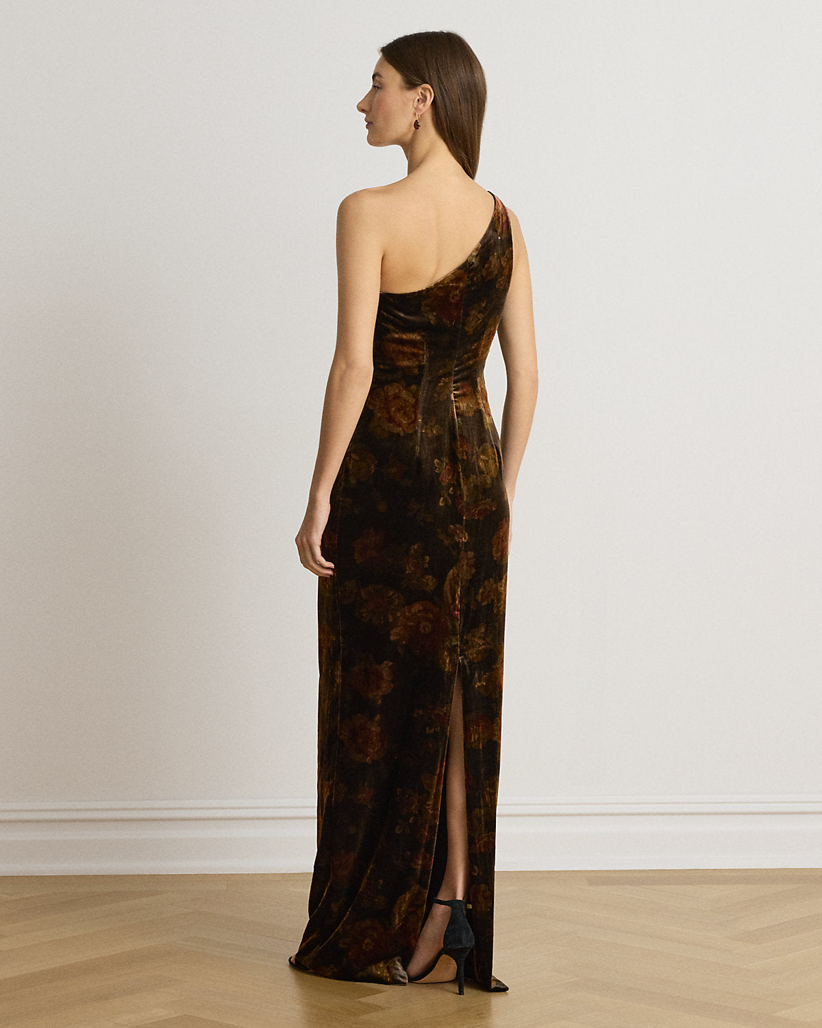 Floral Velvet One-Shoulder Gown