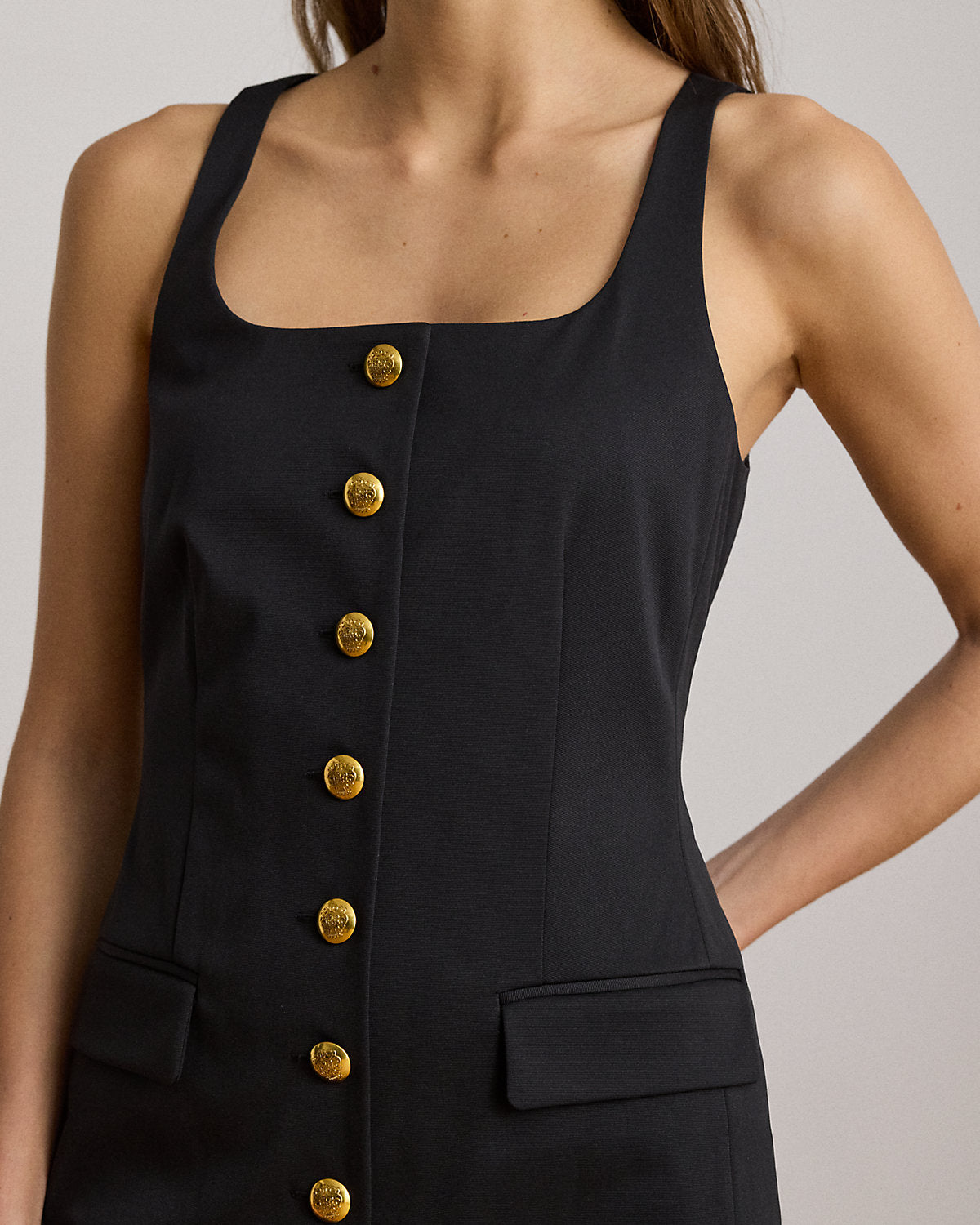 Button-Trim Faille Cocktail Dress