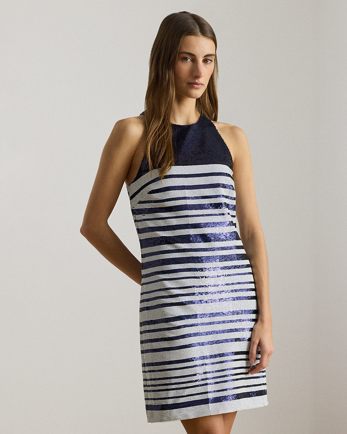 Striped Sequined Shift Cocktail Dress