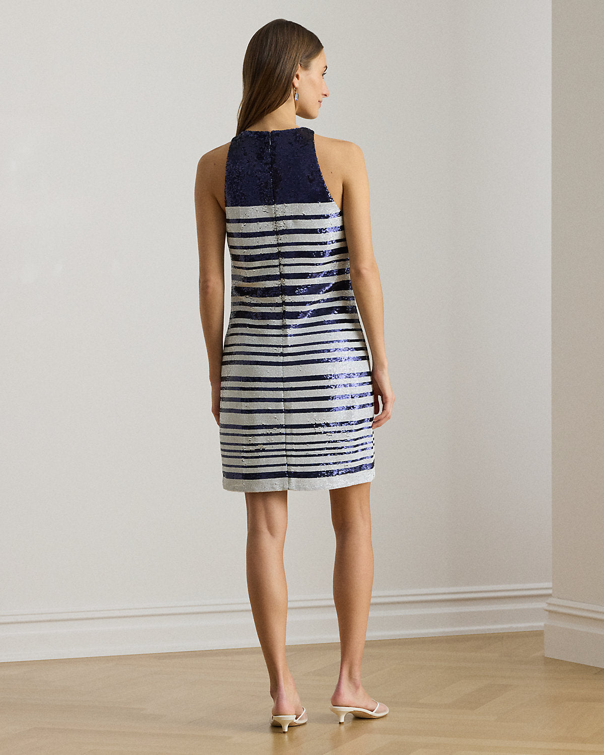 Striped Sequined Shift Cocktail Dress
