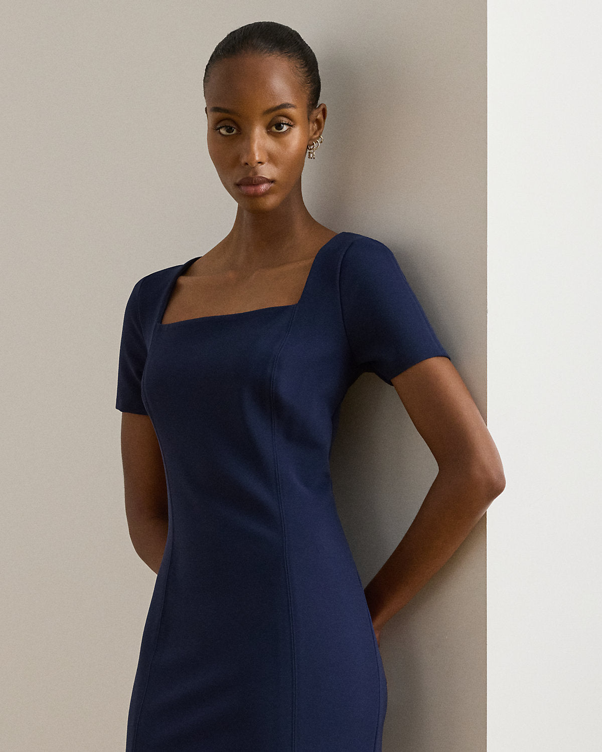 Faille Short-Sleeve Cocktail Dress