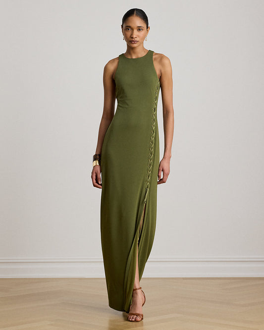 Lace-Up Jersey Sleeveless Gown